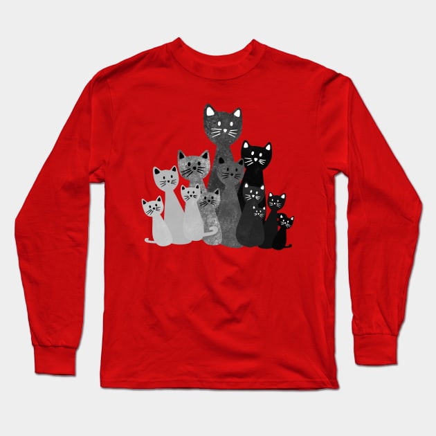 Black and White Cats Long Sleeve T-Shirt by Kelly Louise Art